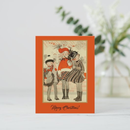  Oude Tijd met kerstwinterkinderen Briefkaart (Staand voorkant)