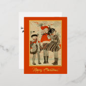  Oude Tijd met kerstwinterkinderen Folie Feestdagen Briefkaart (Voorkant / Achterkant)