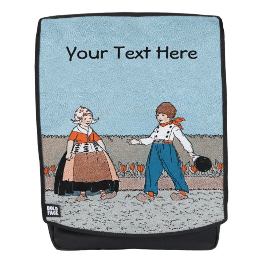 Oude tijd Nederlandse kinderen Klompen Rode tulpen Rugtassen (Voorkant)