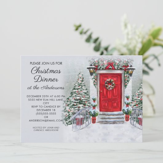Oude tijd  rode deur met kerstmis kaart (Staand voorkant)