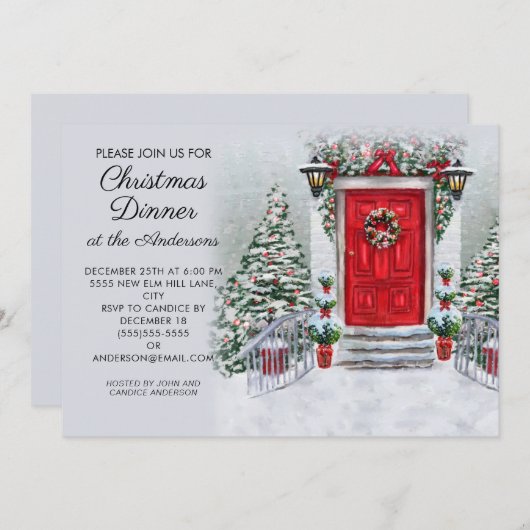 Oude tijd  rode deur met kerstmis kaart (Voorkant / Achterkant)