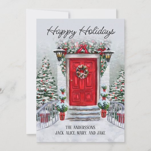 Oude tijd  rode deur Prettige feestdagen Feestdagenkaart (Voorkant)