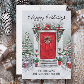 Oude tijd  rode deur Prettige feestdagen Feestdagenkaart