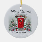 Oude Tijd  Rode Deur Wreater Kerst Keramisch Ornament (Voorkant)