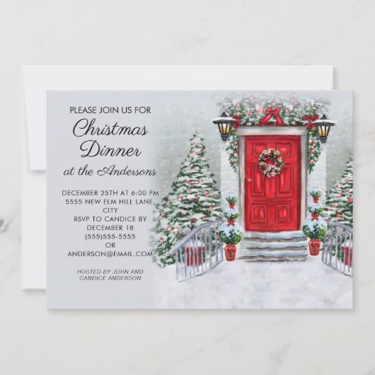 Oude tijd vintage rode deur krans Kerst diner Kaart (Voorkant)