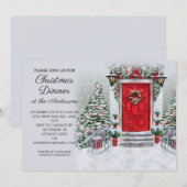 Oude tijd vintage rode deur krans Kerst diner Kaart (Voorkant / Achterkant)