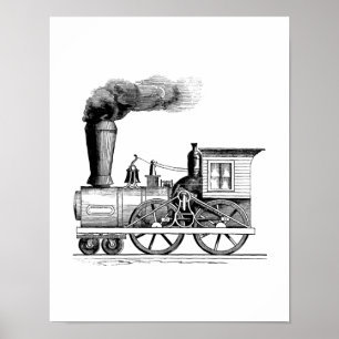 Oude tijdstoamlocomotief poster