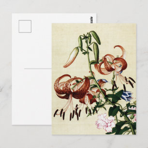 Oude tijgerlelie en pioen chinoiserie kunst briefkaart