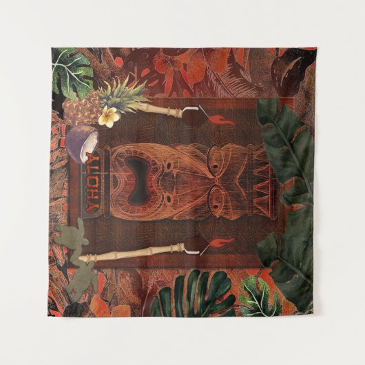 Oude Tiki Aloha Hawaiiaanse Luau-feestachtergrond Wandkleed (Voorkant (horizontaal))