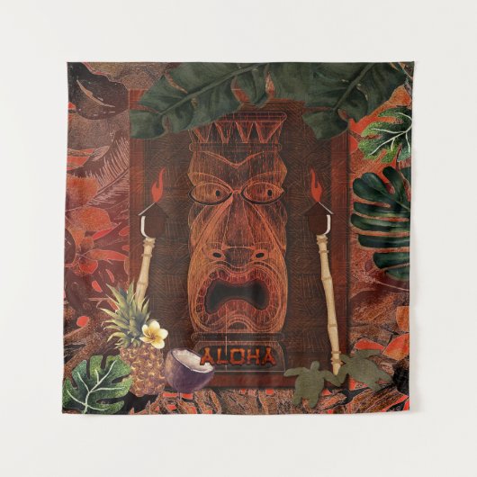 Oude Tiki Aloha Hawaiiaanse Luau-feestachtergrond Wandkleed (Voorkant)