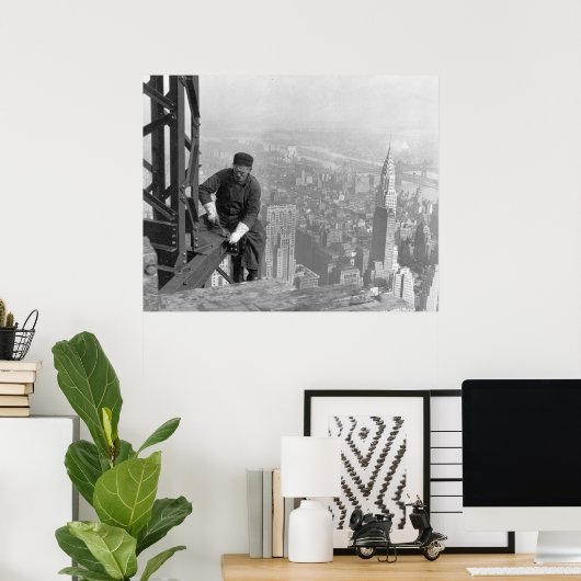 Oude Timer Steel Worker op Empire State Building Poster (Thuiskantoor)