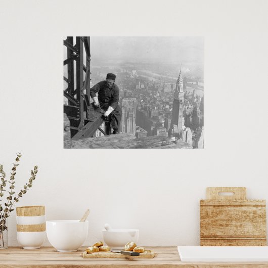 Oude Timer Steel Worker op Empire State Building Poster (Keuken)