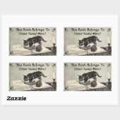 Oude Timey Kitten Kat Breien Boek Bord Rechthoekige Sticker (Vel)