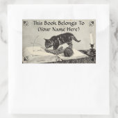 Oude Timey Kitten Kat Breien Boek Bord Rechthoekige Sticker (Tas)