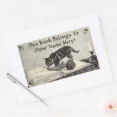 Oude Timey Kitten Kat Breien Boek Bord Rechthoekige Sticker (Envelop)