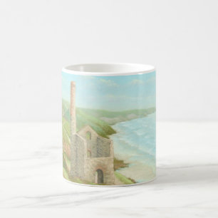Oude Tin Mine Coast Path Cornwall Klassieke witte Koffiemok