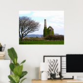 Oude tinmijnpuinhopen in Cornwall Poster (Thuiskantoor)