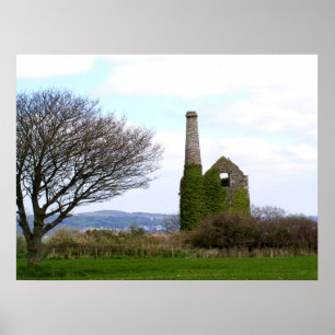 Oude tinmijnpuinhopen in Cornwall Poster