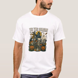 Oude Tis Seizoen Halloween Skelet Retro T-shirt
