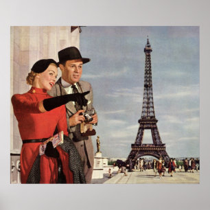 Oude toeristen reizen in Parijs Eiffeltoren Poster