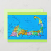 Oude toeristenkaart van Cape Cod Briefkaart (Voorkant / Achterkant)