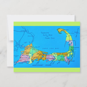 Oude toeristenkaart van Cape Cod Briefkaart