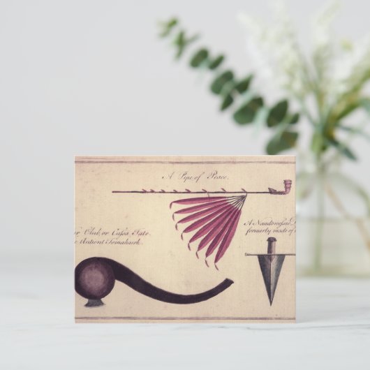 Oude tomahawk, vredespijp en dolk, c.1590 briefkaart (Staand voorkant)