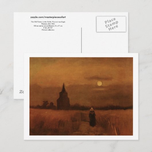 Oude toren in de Fields Van Gogh Fine Art Briefkaart (Voorkant / Achterkant)