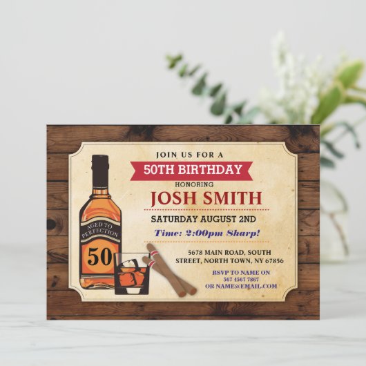Oude tot perfecte dag Whisky Cigars Invite Kaart (Staand voorkant)