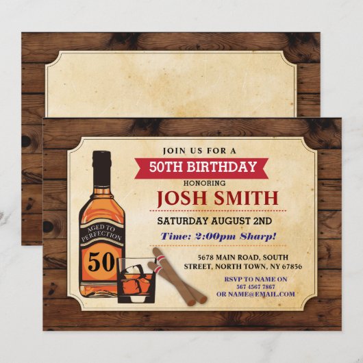 Oude tot perfecte dag Whisky Cigars Invite Kaart (Voorkant / Achterkant)