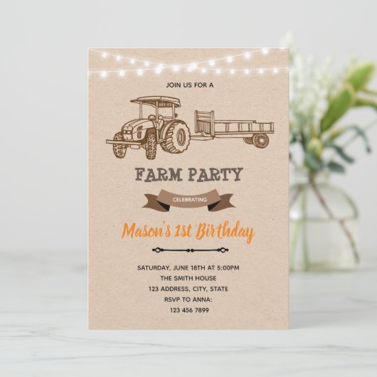 Oude tractor boerderij erf uitnodiging (Staand voorkant)