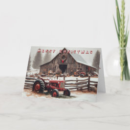 Oude tractor en schuur kerst Kaart