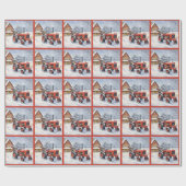 Oude Tractor en Schuur Snowy Winter Boerderij Kers Cadeaupapier (Vlak)