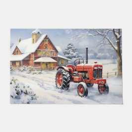 Oude Tractor en Schuur Snowy Winter Boerderij Kers Deurmat