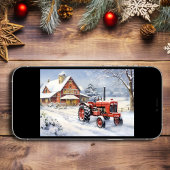 Oude Tractor en Schuur Snowy Winter Boerderij Kers Feestdagen Kaart