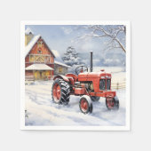 Oude Tractor en Schuur Snowy Winter Boerderij Kers Servet (Voorkant)