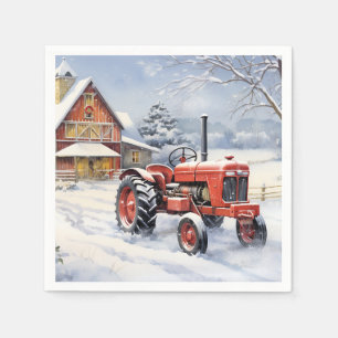 Oude Tractor en Schuur Snowy Winter Boerderij Kers Servet