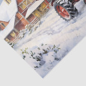 Oude Tractor en Schuur Snowy Winter Boerderij Kers Tissuepapier (Detail)