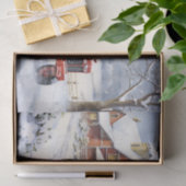 Oude Tractor en Schuur Snowy Winter Boerderij Kers Tissuepapier (Geschenk)