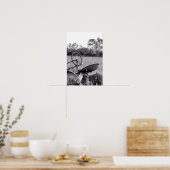 Oude tractor in zwart-wit poster (Keuken)