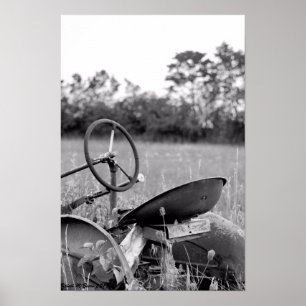Oude tractor in zwart-wit poster