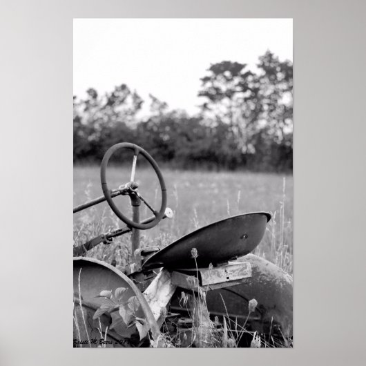 Oude tractor in zwart-wit poster (Voorkant)