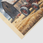 Oude tractor met schuur op het platteland tissuepapier (Detail)