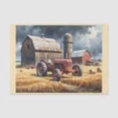 Oude tractor met schuur op het platteland tissuepapier (Voorkant)