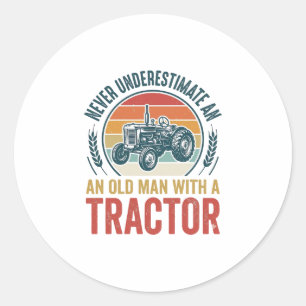 Oude Tractor Oude Man Citaat Shirt Ontwerp_1 Ronde Sticker