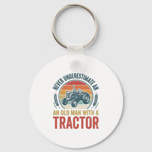 Oude Tractor Oude Man Citaat T-shirt Ontwerp_1 Sleutelhanger