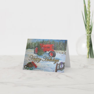 Oude Tractor Prettig feest bij een kerstboomgaard Kaart
