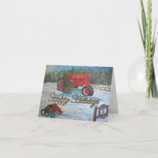 Oude Tractor Prettig feest bij een kerstboomgaard Kaart (Voorkant)