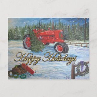 Oude Tractor Prettig Kerstfeest op een Boomgaard Feestdagenkaart