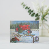 Oude Tractor Prettig Kerstfeest op een Boomgaard Feestdagenkaart (Staand voorkant)